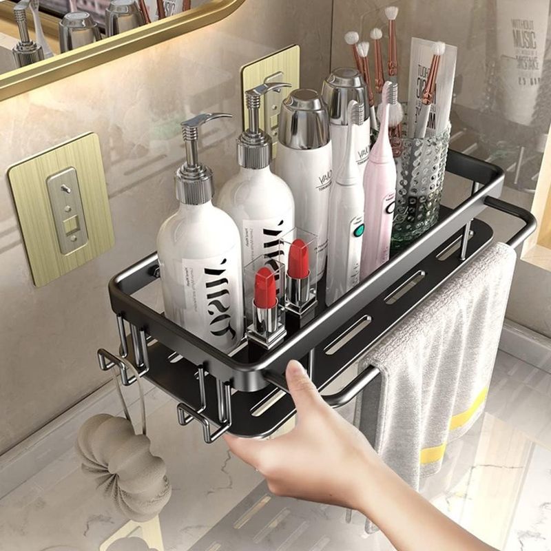 AIZO - Negro Esquinero De Ducha Organizador Baño Repisa Shampoo Toalla