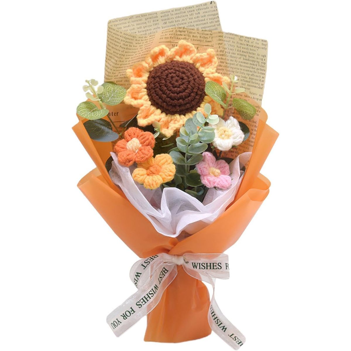 KUANGYE - Ramo De Flores A Crochet Con Girasol Margaritas Bouquet