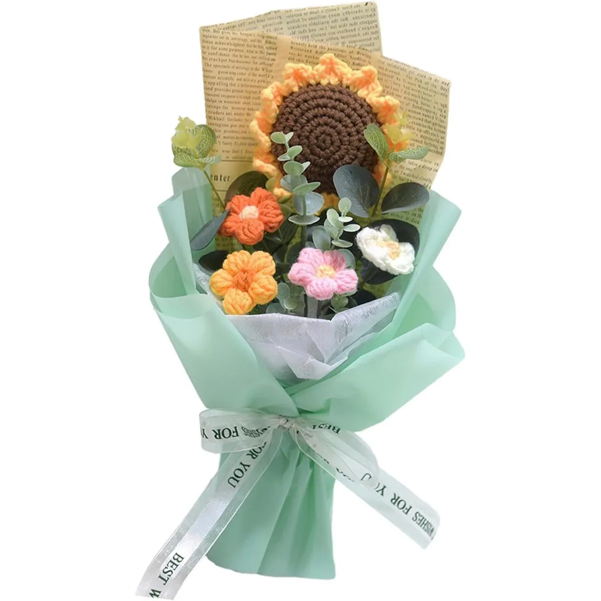 KUANGYE - Ramo De Flores A Crochet Con Girasol Margaritas Bouquet