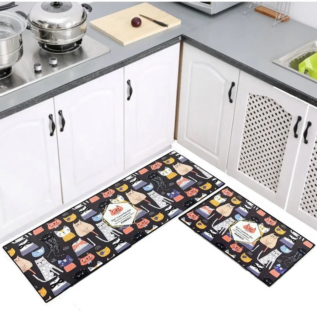KUANGYE - Alfombra Para Cocina Piso Entrada Baño Antideslizante Juego2