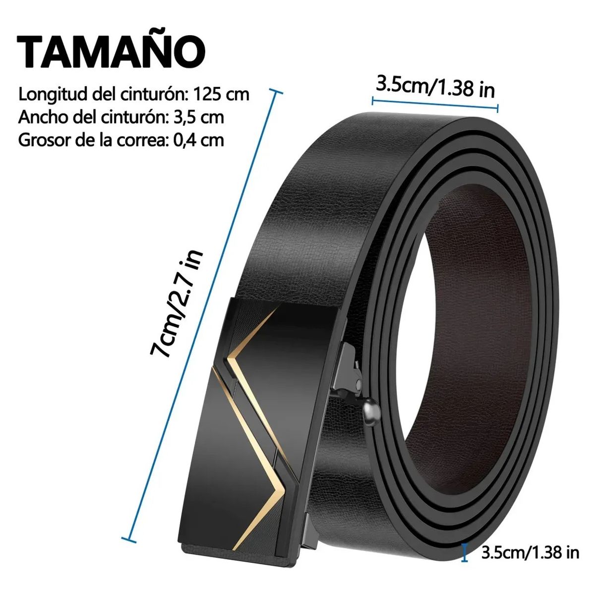 KUANGYE - Cinturón Hombre Cuero De Vacuno Con Hebilla Automática 125cm