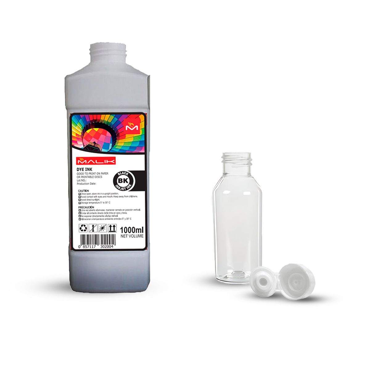 MALIK - Tinta Negra 1 Litro con Botella GT52 GT53 para Hp ST 615