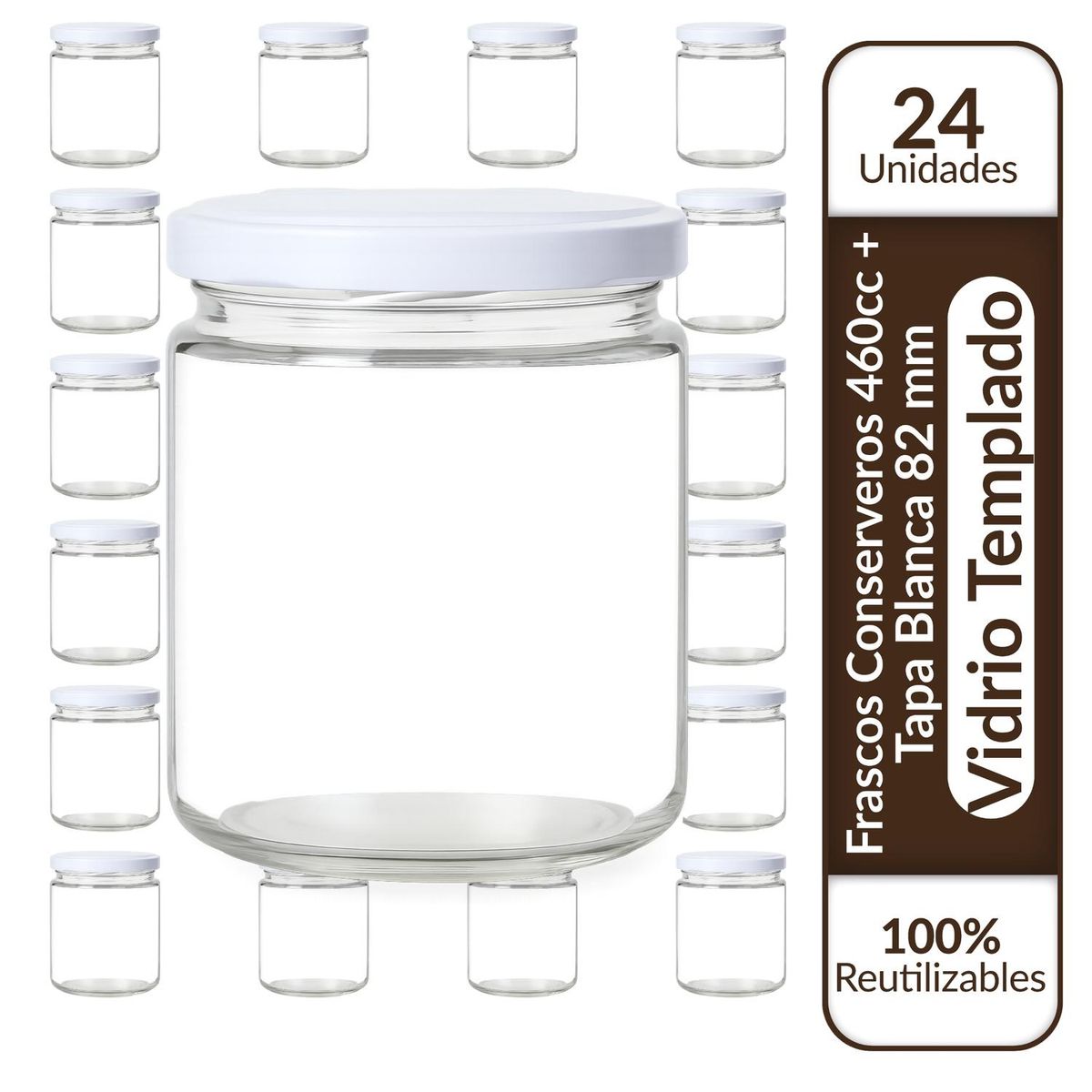 GENERICO - Frasco Conservero 460 Cc Con Tapa Metálica Pack 24 Unidades - Blanco