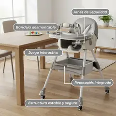 MUNDO ONLINE - Silla Comer Bebe Doble Altura Safe Baby Entretenida Gris