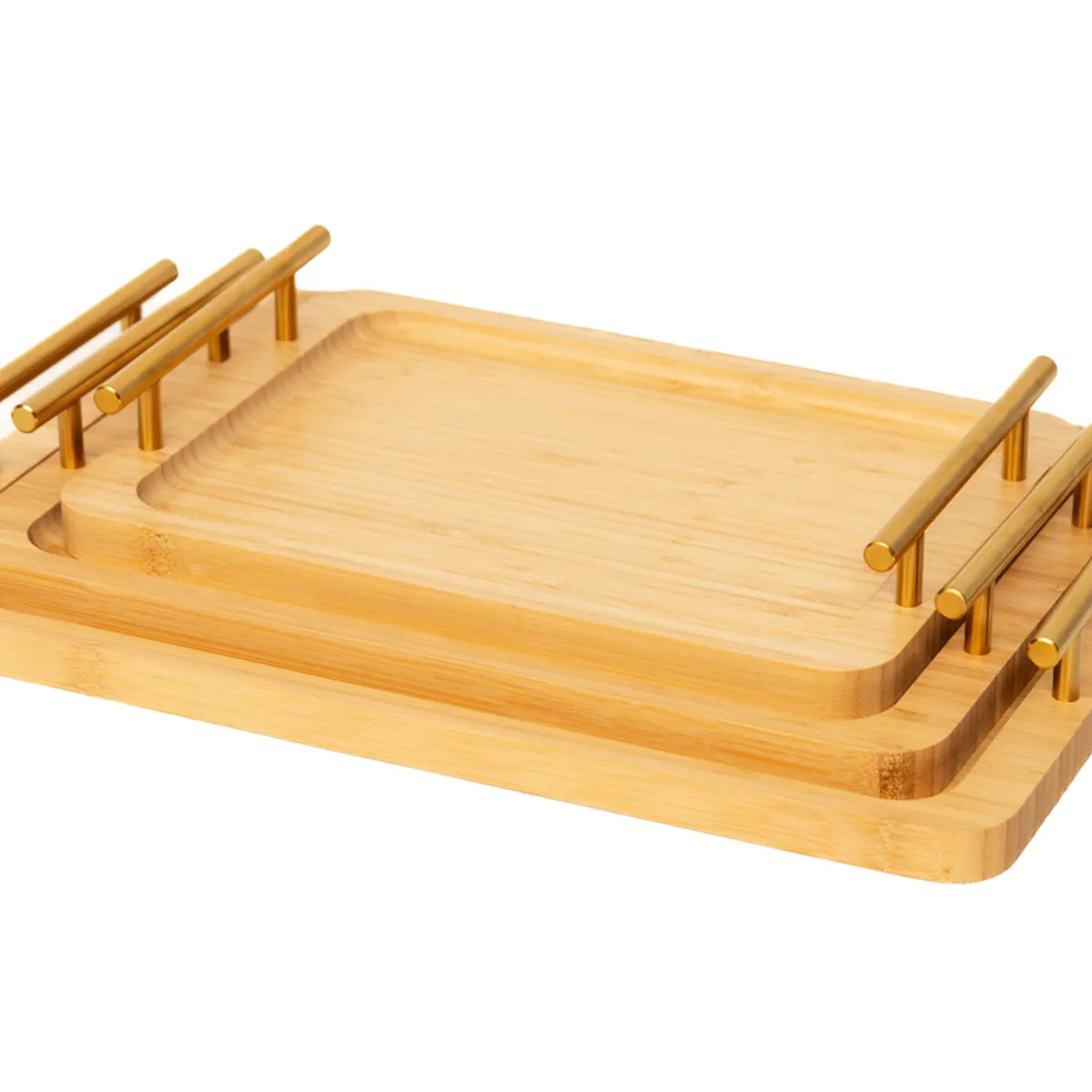 WAKESHOME - Set 3 Bandeja De Servicio Bambu Con Asas De Cocina Desayuno Madera