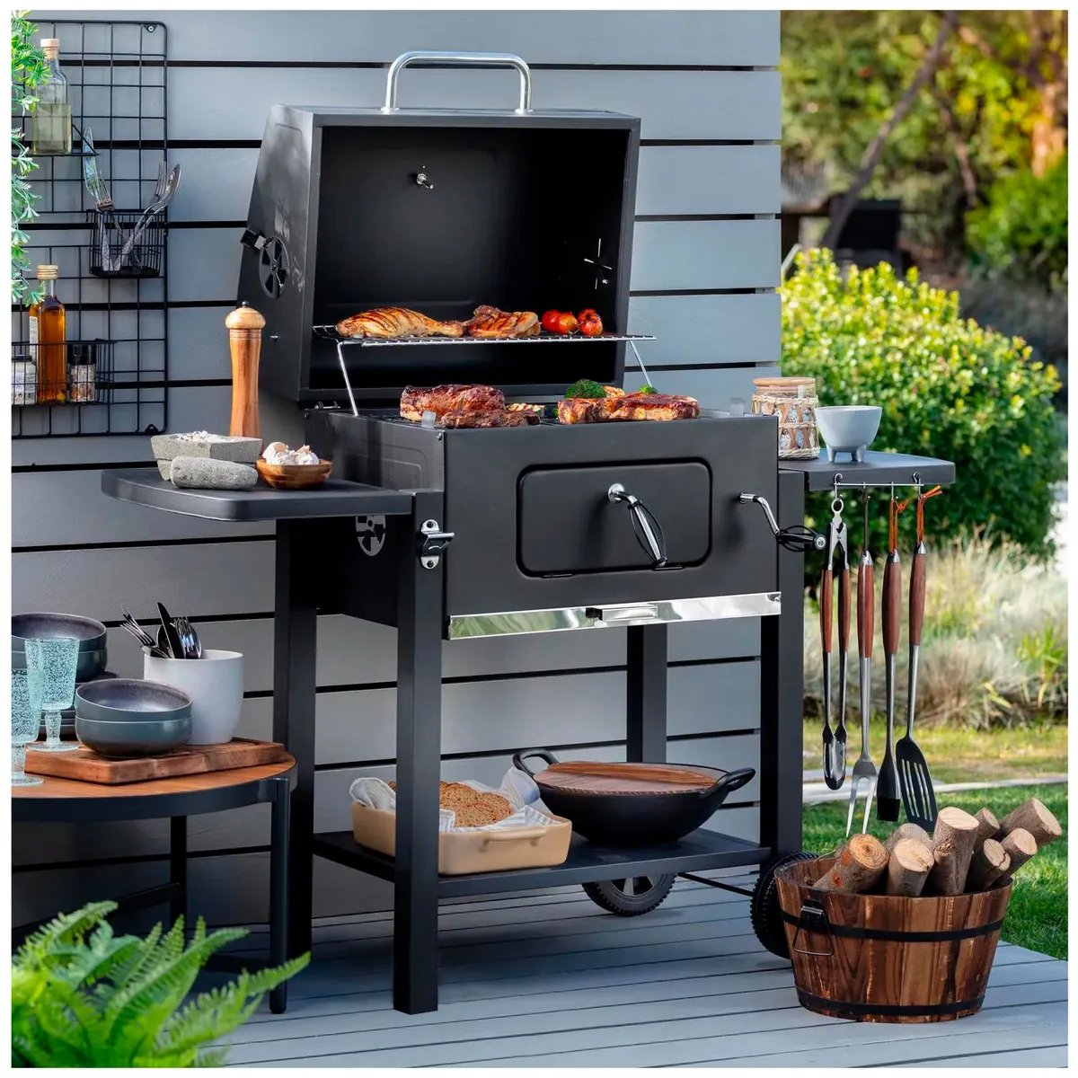 NOVAHUS - Parrilla a Carbón 108x137x57 cm Premium Bandeja Lateral