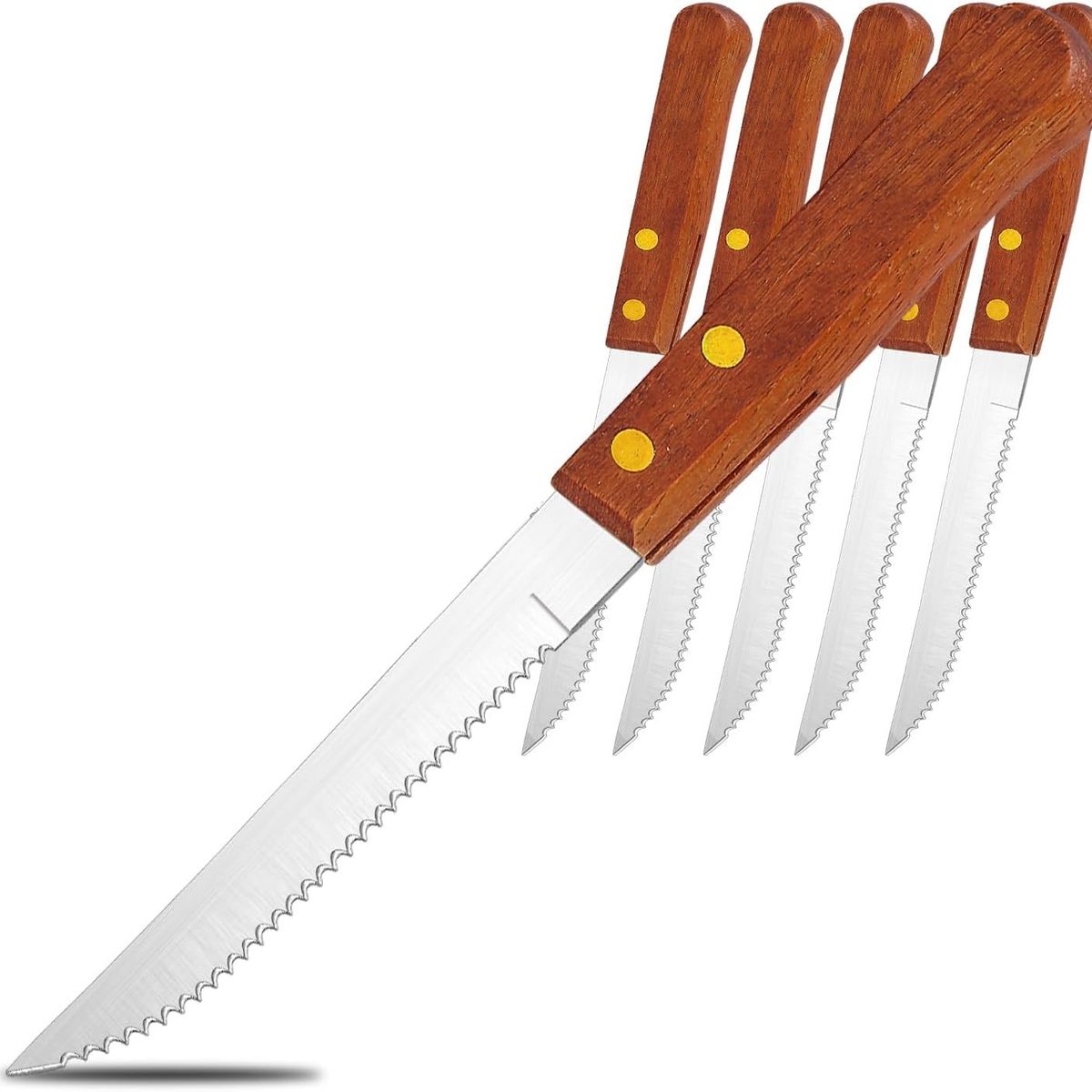 WAKESHOME - Set De Cubiertos Para Asado 6 Pieza Cuchilleria Mango Madera