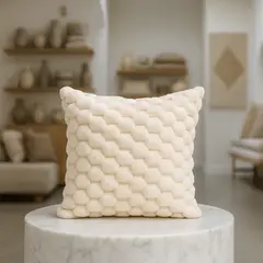 ARMONIA - Funda de cojín beige 45x45 textura burbuja sofá 651