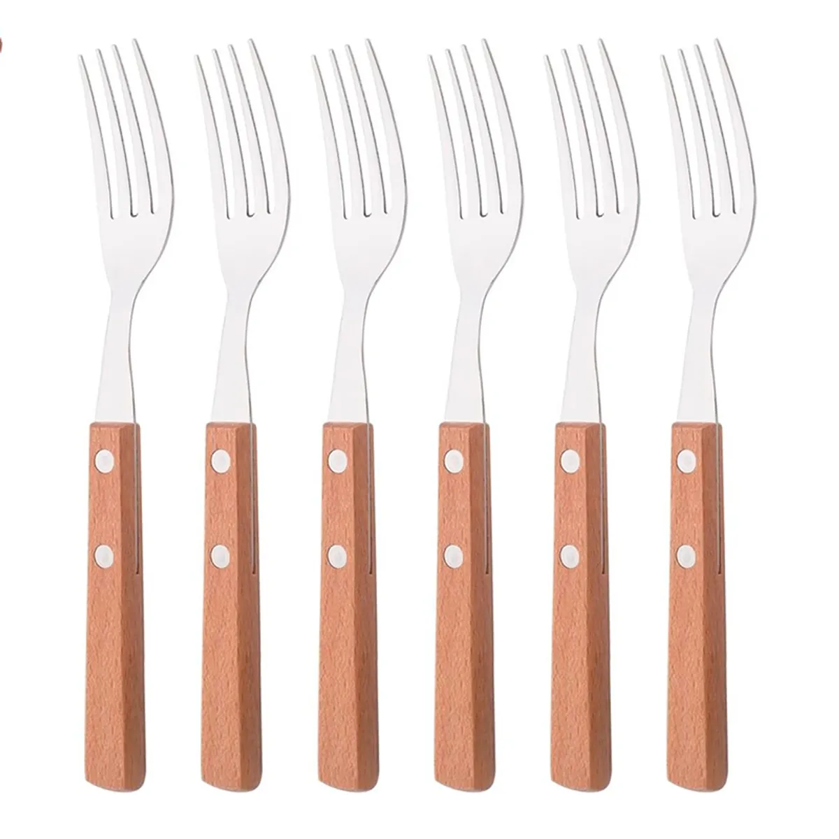 WAKESHOME - Set De Cubiertos Para Asado 6 Pieza Tenedor Mango Madera