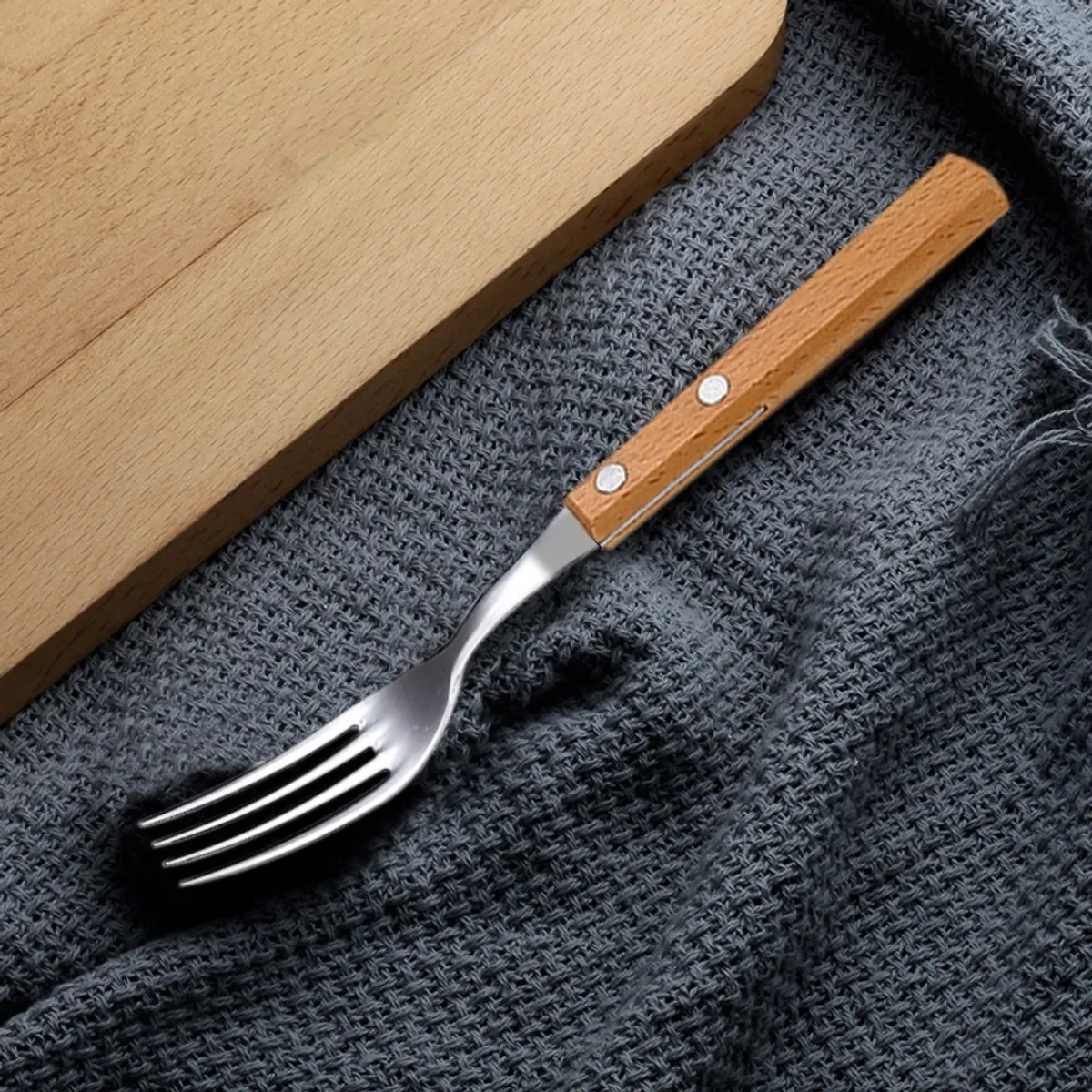 WAKESHOME - Set De Cubiertos Para Asado 6 Pieza Tenedor Mango Madera