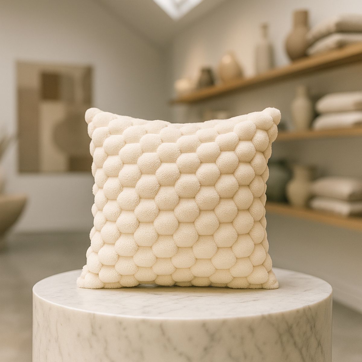 ARMONIA - Cubre cojín beige textura burbuja 45x45 dormitorio 651