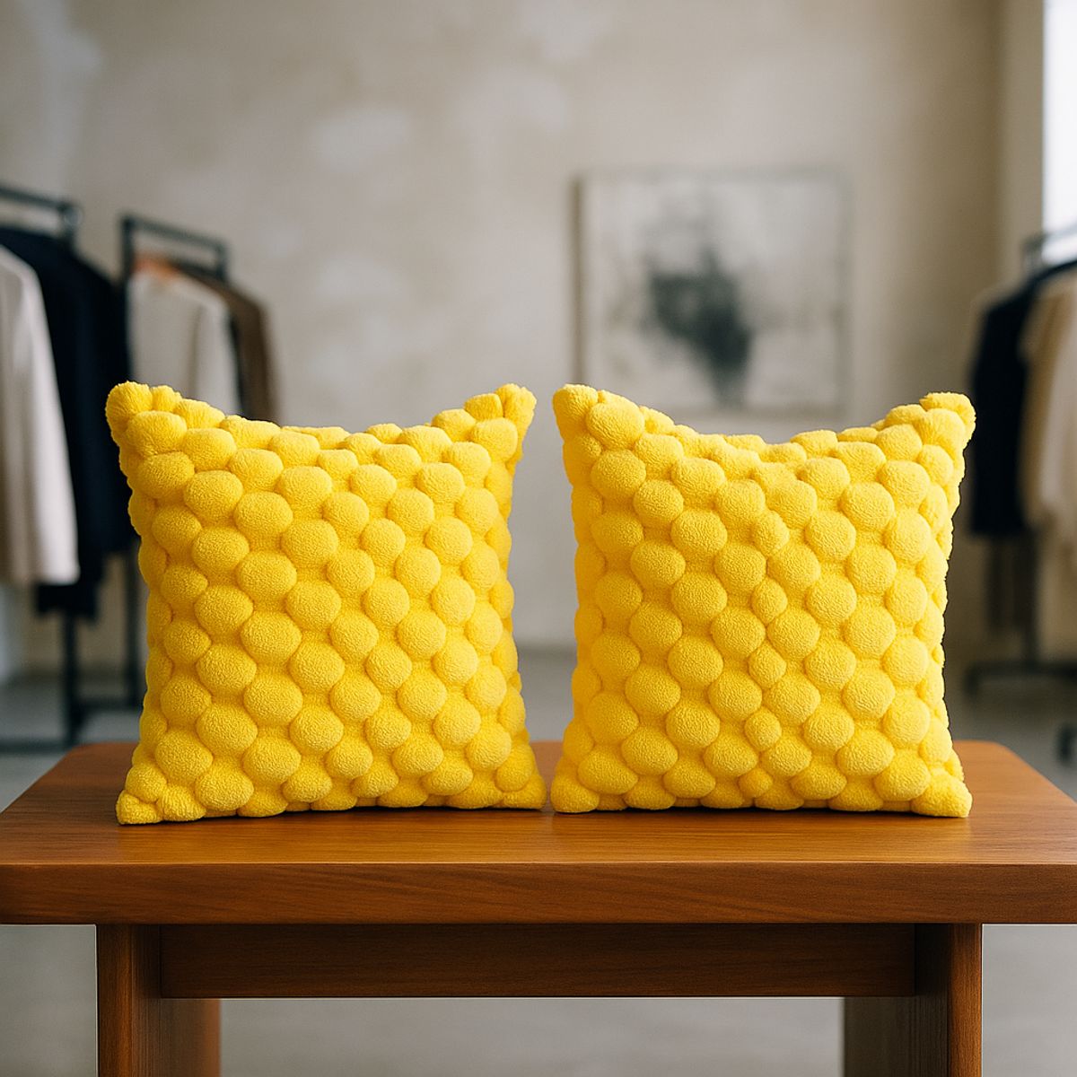 ARMONIA - Pack 2 fundas decorativas amarillo burbuja 45x45 dormitorio 651