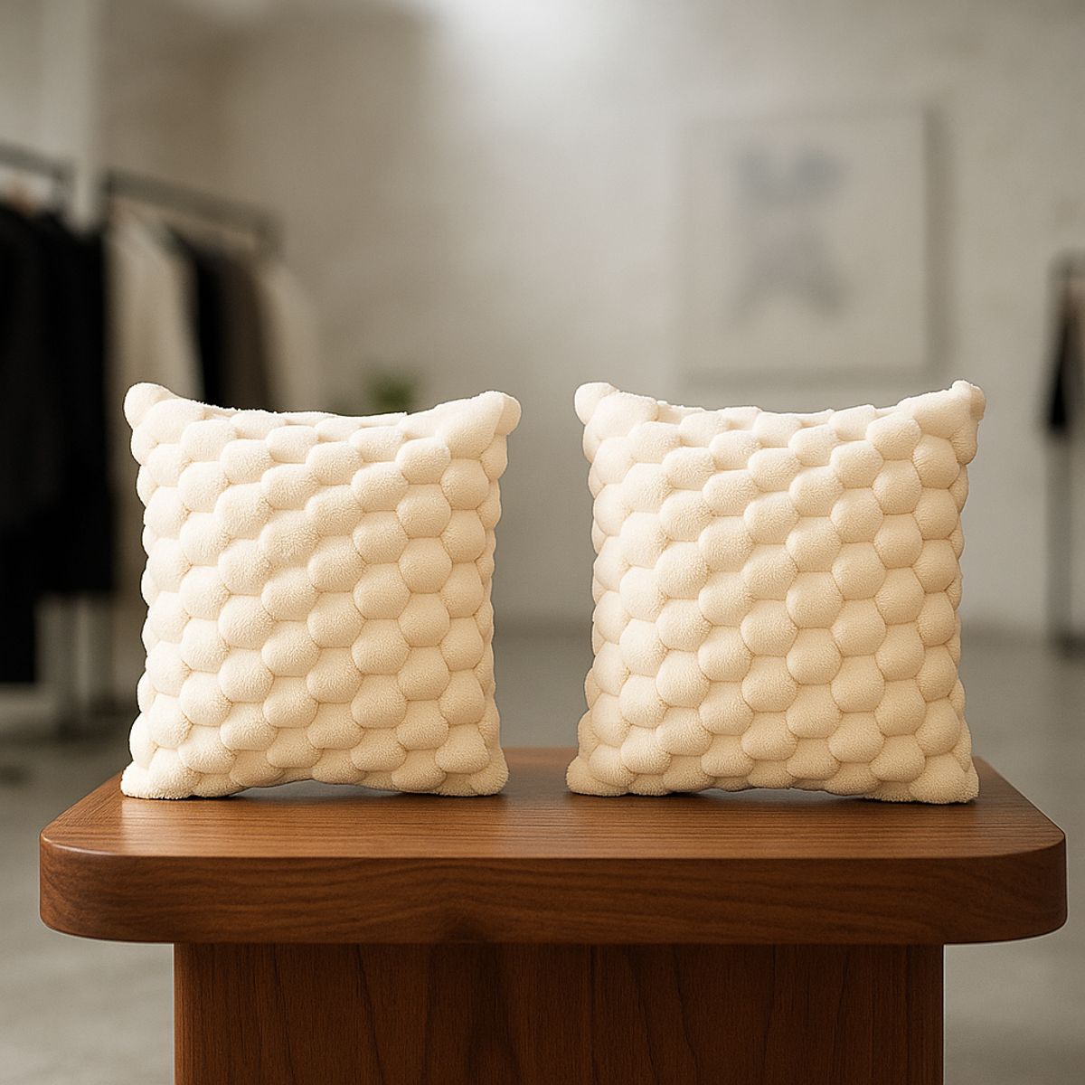 ARMONIA - Pack 2 fundas almohadón burbuja beige 45x45 suave living 651