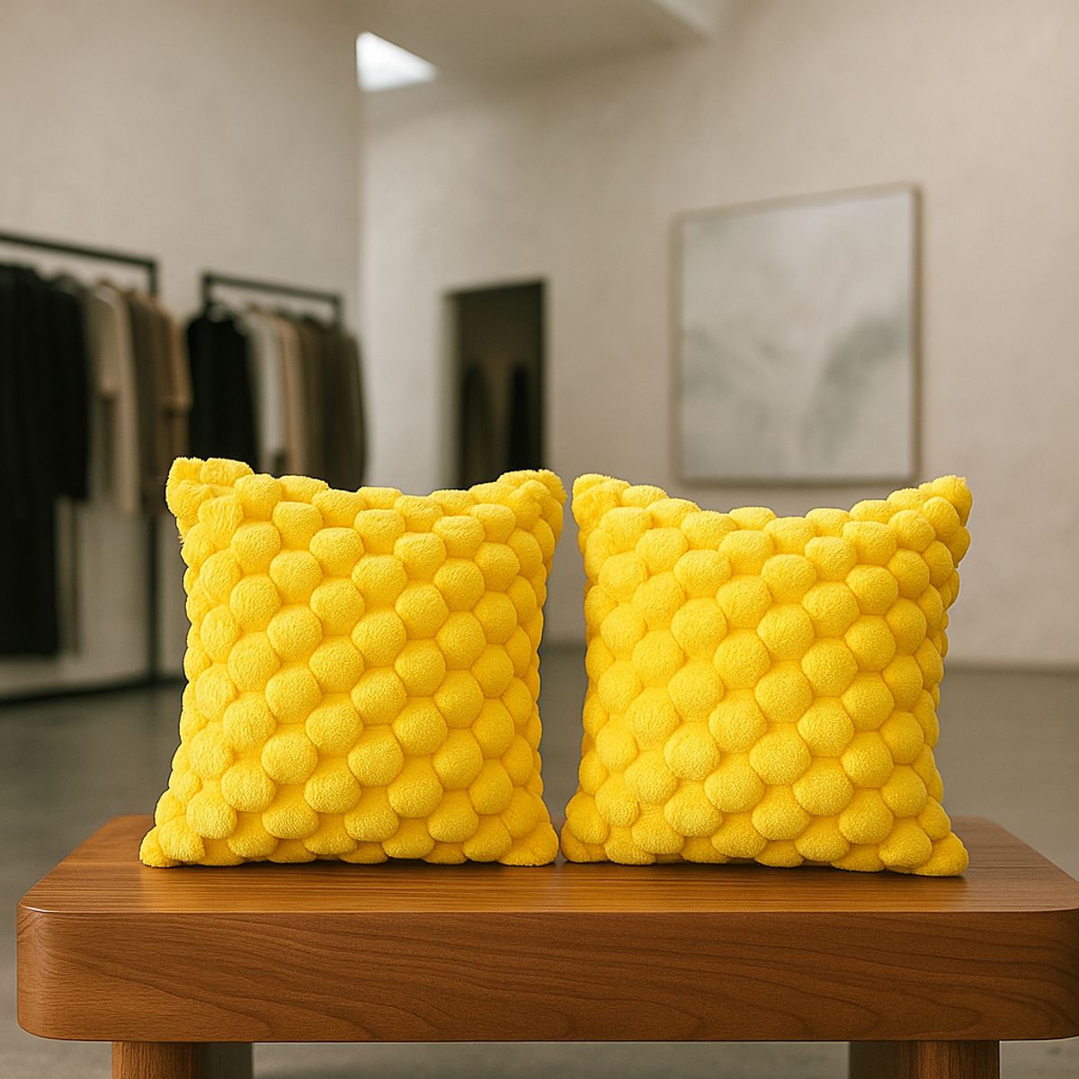 ARMONIA - Pack 2 cubre cojines amarillo burbuja 45x45 moderno 651