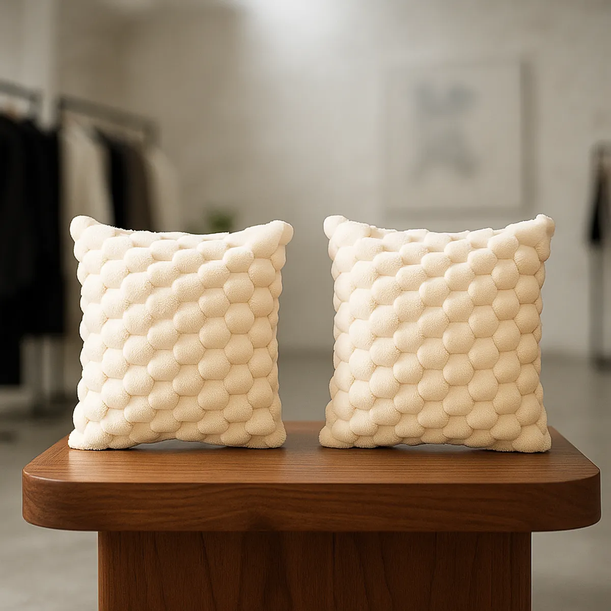 ARMONIA - Pack 2 fundas almohadón burbuja beige 45x45 suave living 651