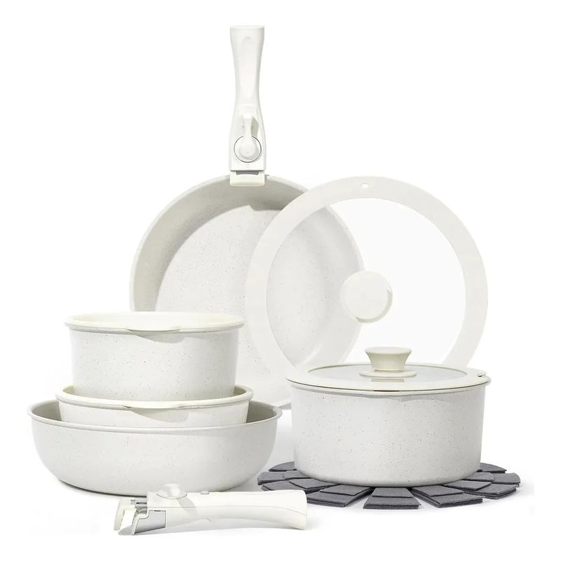 GENERICO - Juego De Ollas Y Sarten Bateria De Cocina Extraíble 15pcs  Blanco