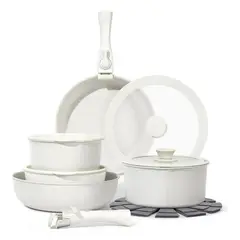 GENERICO - Juego De Ollas Y Sarten Bateria De Cocina Extraíble 15pcs Blanco