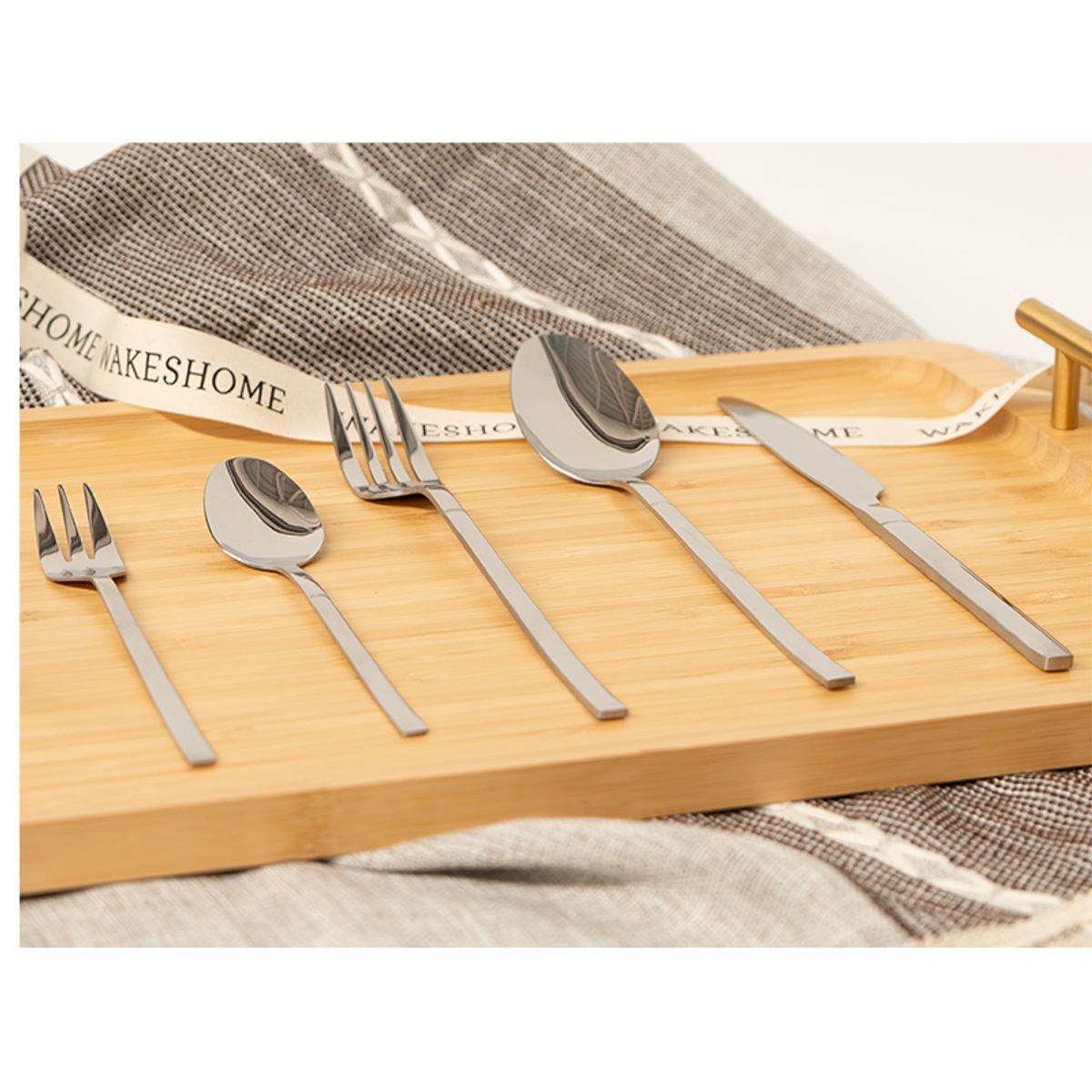 WAKESHOME - Set De Cubiertos De Lujo 6 Piezas Cuchilleria Plateado - Cuchara De Mesa