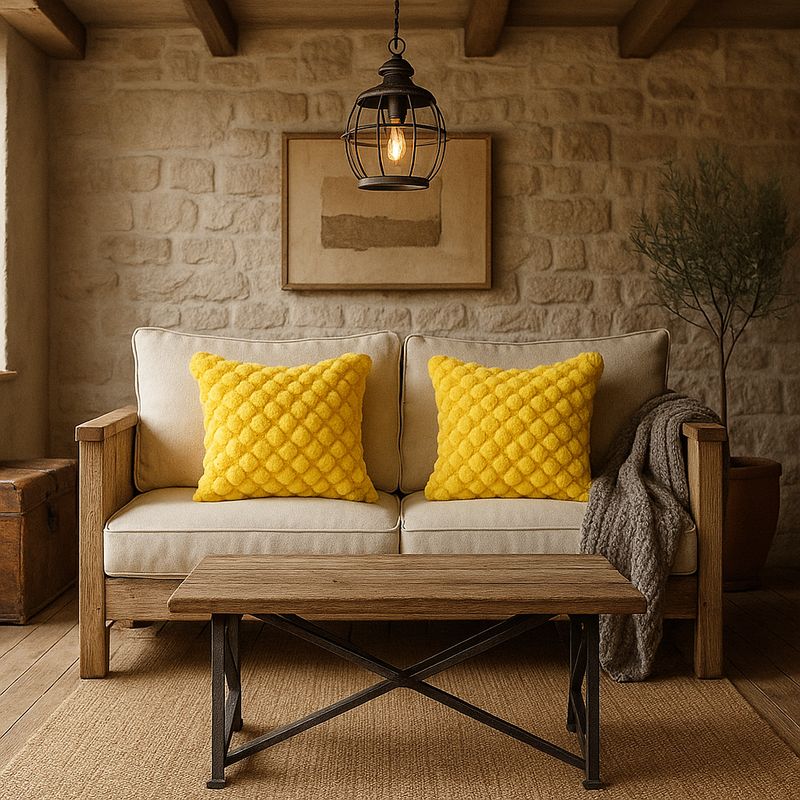 ARMONIA - Pack 2 fundas almohadón burbuja amarillo 45x45 hogar 651