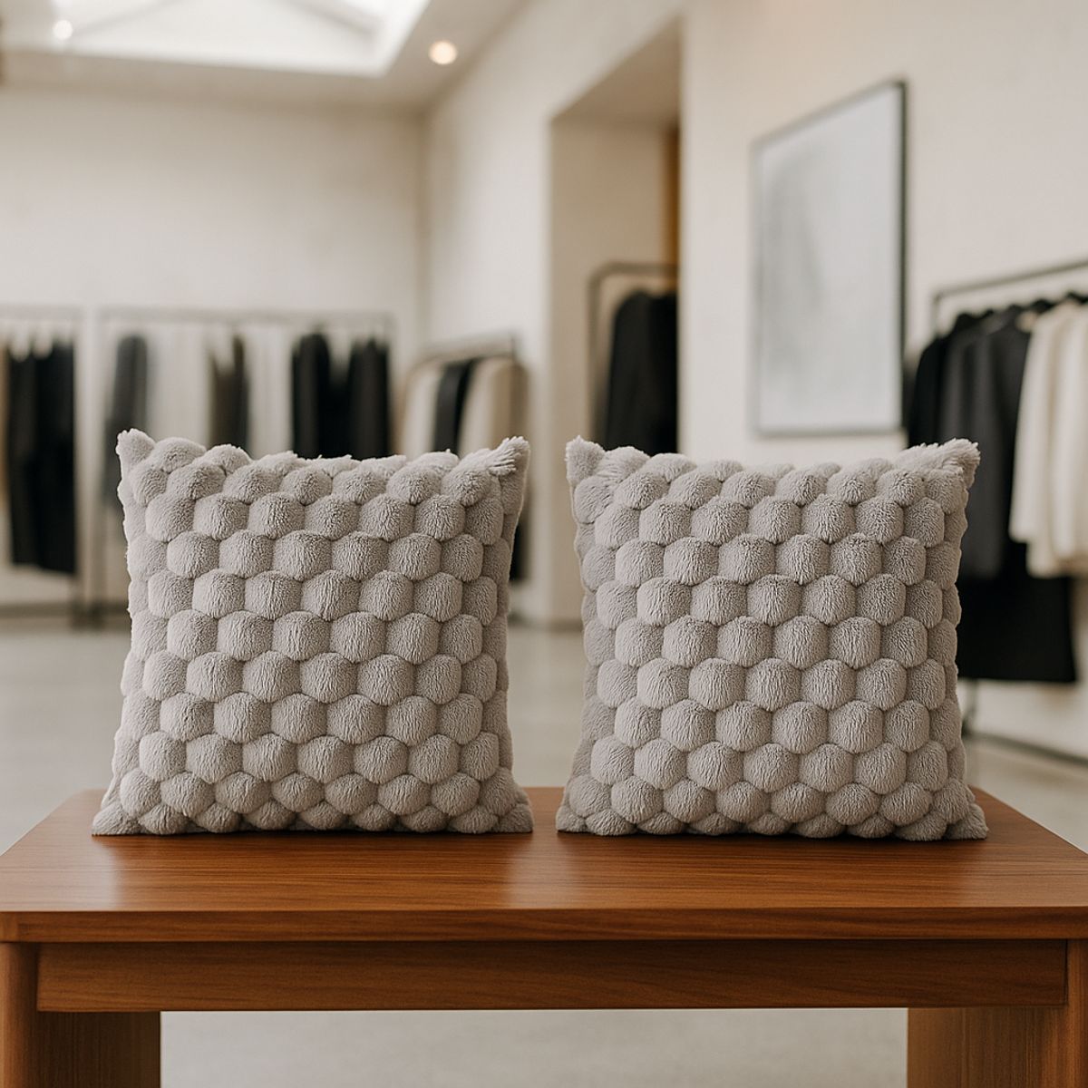 ARMONIA - Pack 2 fundas cojín gris burbuja 45x45 suave decoración 651