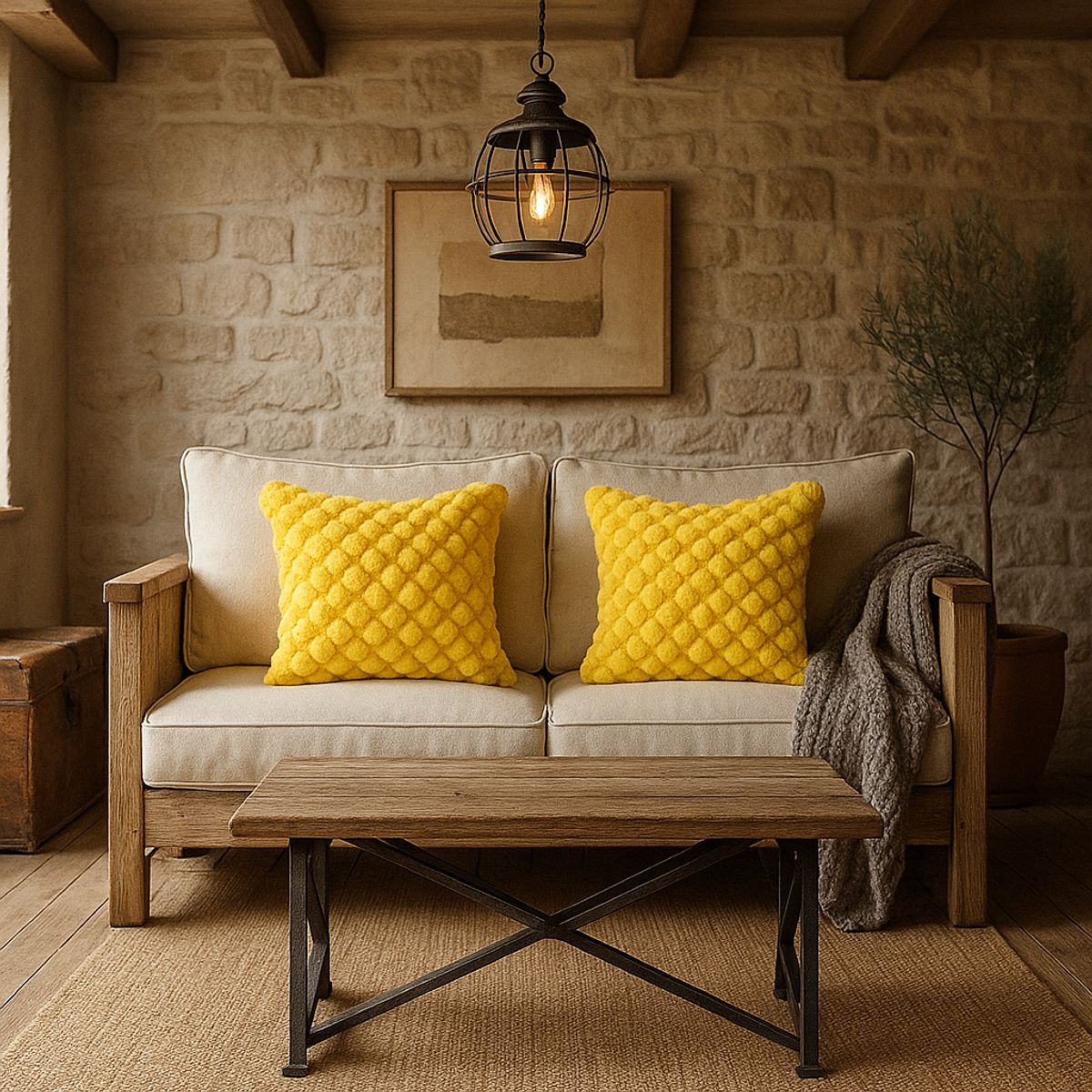 ARMONIA - Pack 2 fundas cojín burbuja amarillo 45x45 living CL 651