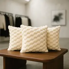 ARMONIA - Pack 3 fundas de cojín beige 45x45 burbuja sofá 651