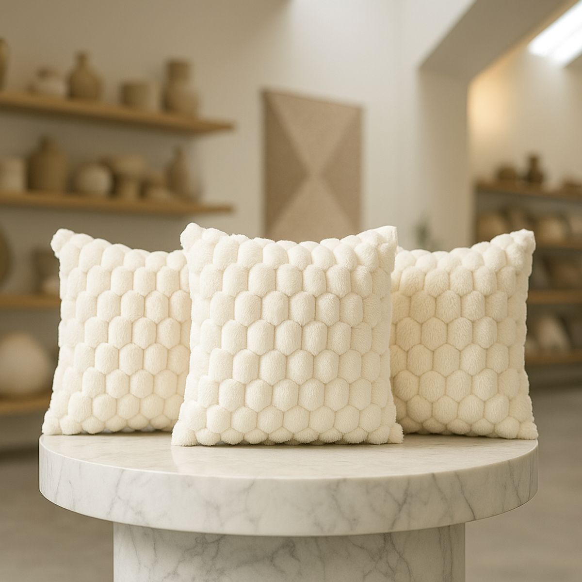 ARMONIA - Pack 3 cubre cojines blanco burbuja 45x45 moderno 651