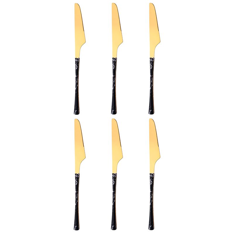 WAKESHOME - Juego De Cuchilleria 6 Piezas Dorado Mango Efecto Mármol-Cuchillo