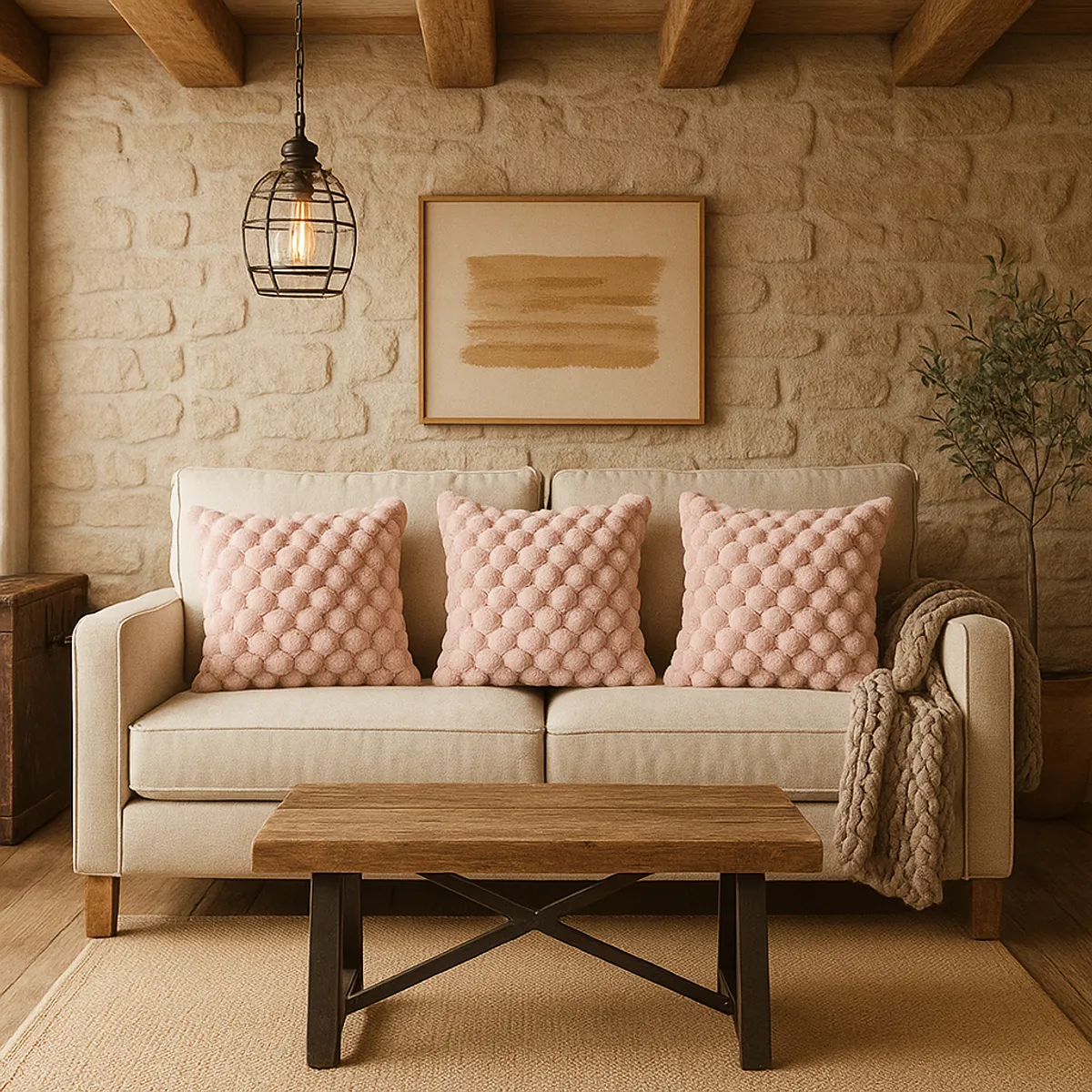 ARMONIA - Pack 3 fundas cojín rosa burbuja 45x45 suave decoración 651