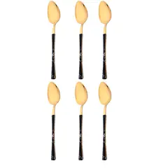 WAKESHOME - Juego De Cuchilleria 6 Piezas Dorado Mango Efecto Mármol-Cuchara de mesa