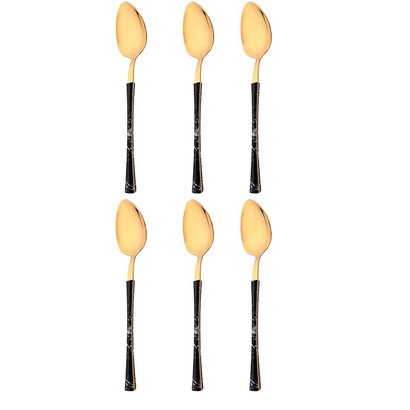 WAKESHOME - Juego De Cuchilleria 6 Piezas Dorado Mango Efecto Mármol-Cucharilla pequeña