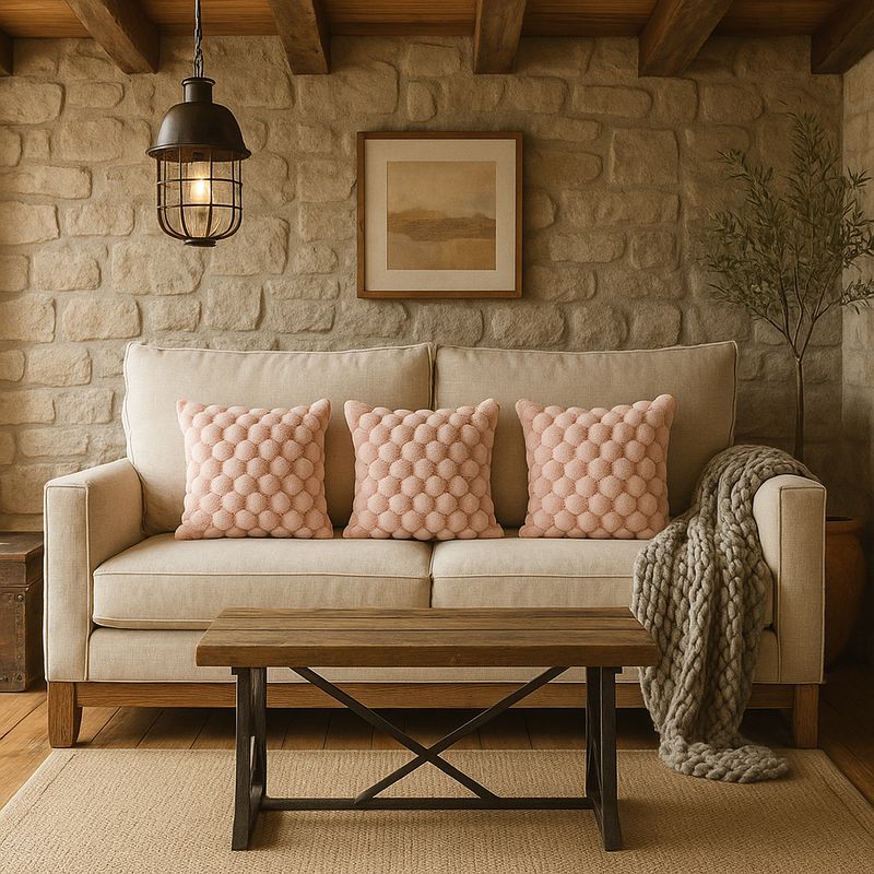 ARMONIA - Pack 3 fundas cojín rosa burbuja 45x45 living chileno 651