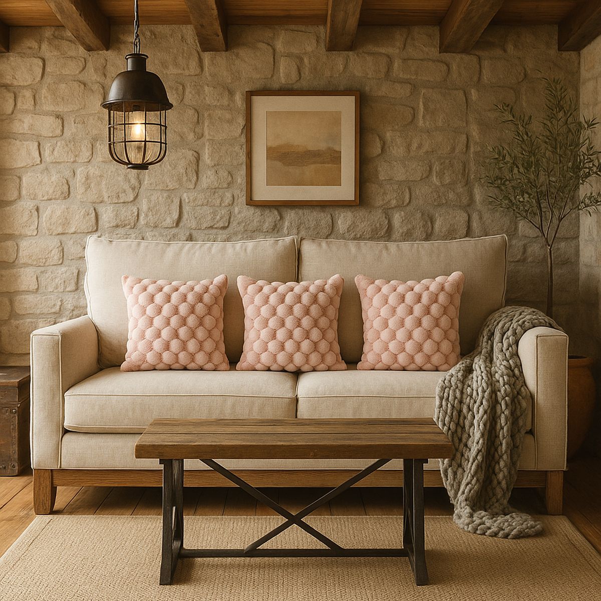 ARMONIA - Pack 3 fundas cojín rosa burbuja 45x45 living chileno 651