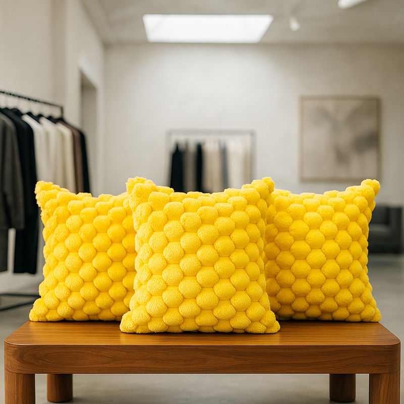 ARMONIA - Pack 3 fundas decorativas amarillo burbuja 45x45 dormitorio 651