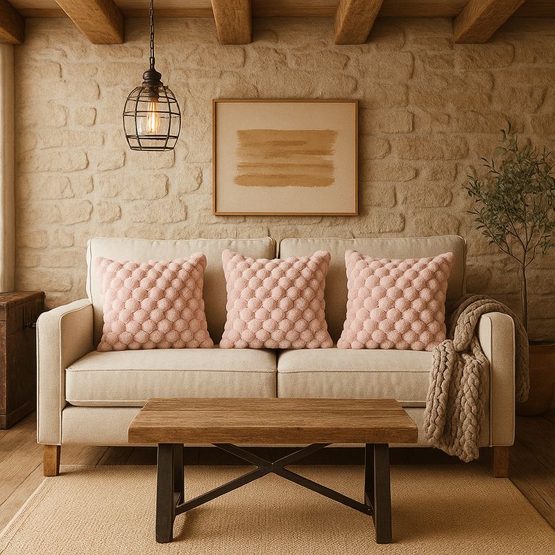 ARMONIA - Pack 3 fundas cojín rosa burbuja 45x45 suave decoración 651
