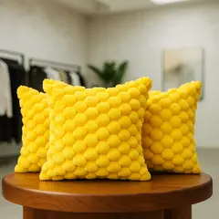 ARMONIA - Pack 3 cubre cojines amarillo burbuja 45x45 moderno 651