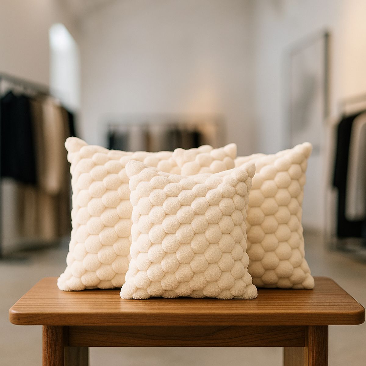 ARMONIA - Pack 3 cubre cojines beige burbuja 45x45 dormitorio 651