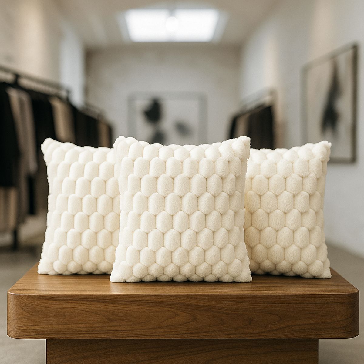 ARMONIA - Pack 3 fundas cojín burbuja blanco 45x45 living CL 651