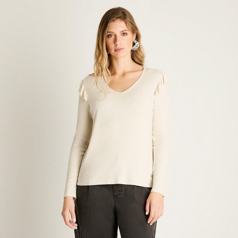 LORENZO DI PONTTI - Polera Beige con Volantes