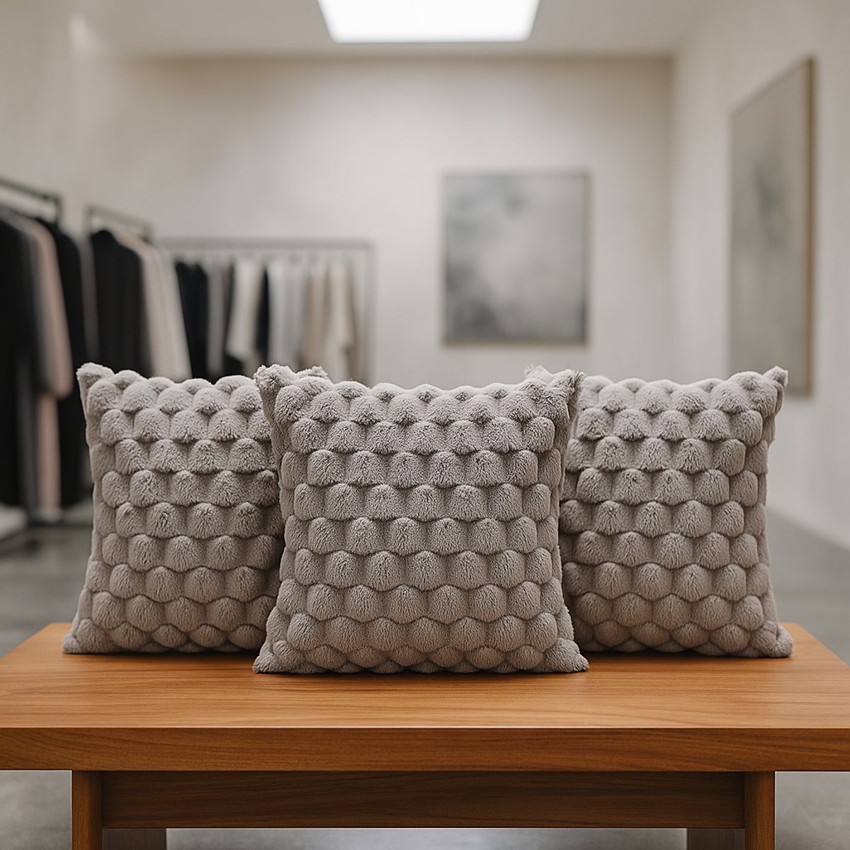 ARMONIA - Pack 3 fundas cojín gris burbuja 45x45 suave decoración 651