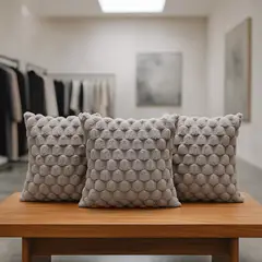 ARMONIA - Pack 3 fundas cojín gris burbuja 45x45 suave decoración 651