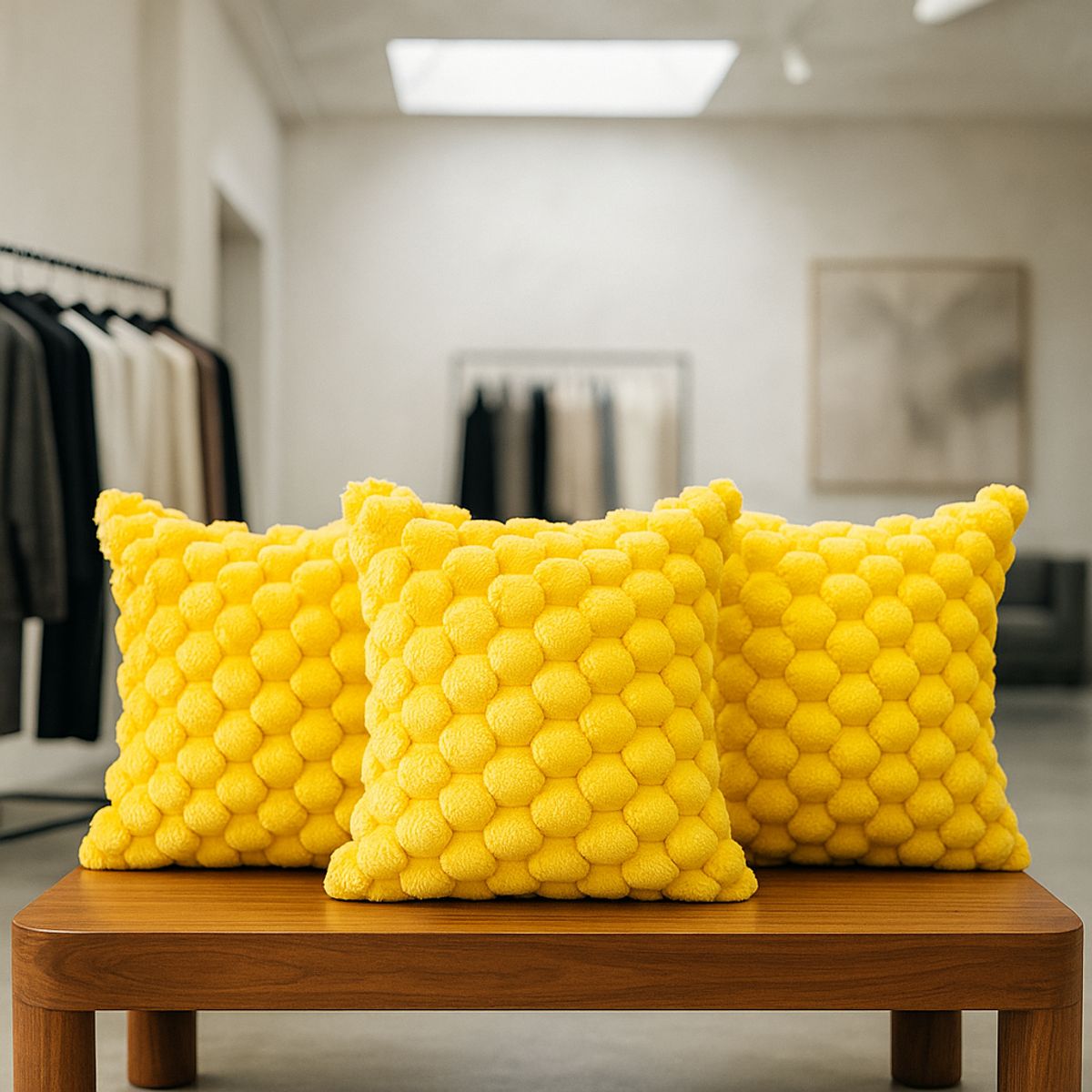 ARMONIA - Pack 3 cubre cojines amarillo burbuja 45x45 moderno 651