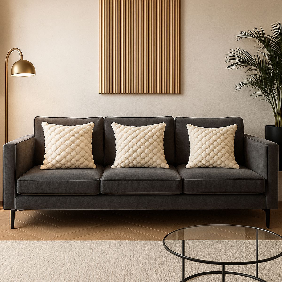 ARMONIA - Pack 3 fundas cojín beige burbuja 45x45 suave decoración 651