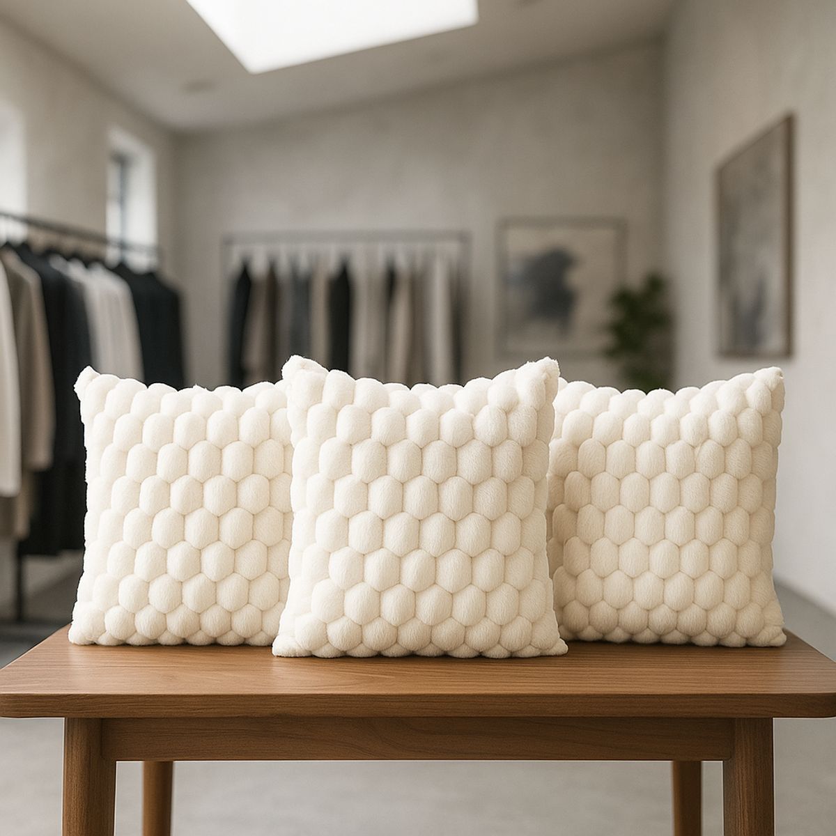 ARMONIA - Pack 3 fundas cojín burbuja blanco 45x45 living CL 651