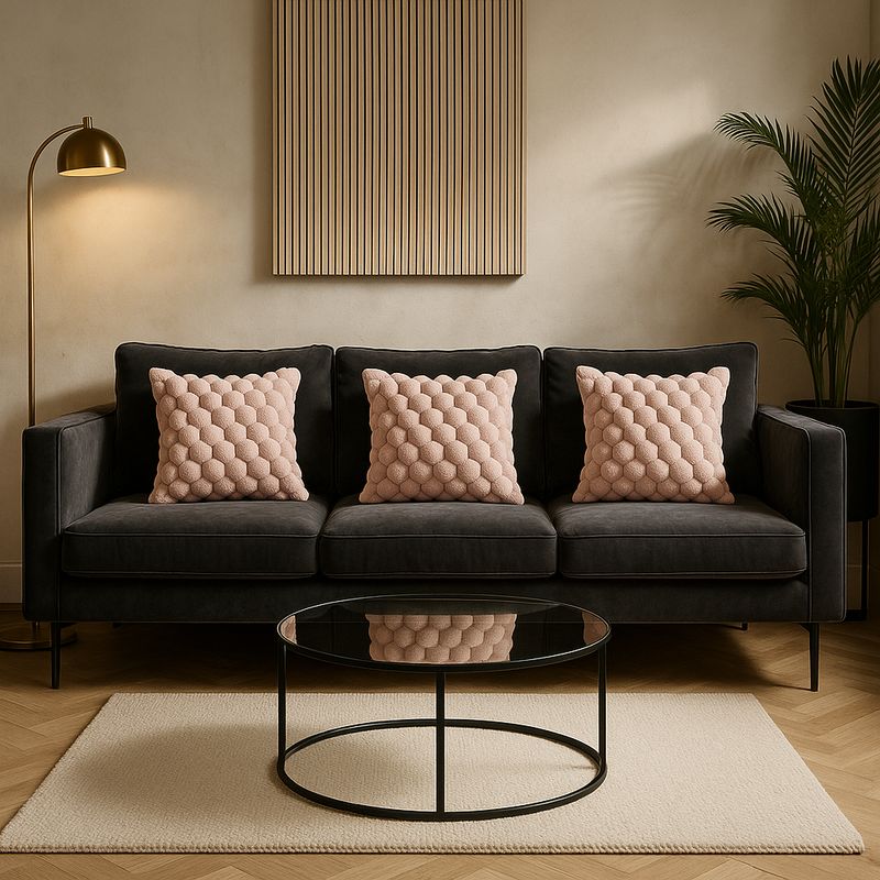 ARMONIA - Pack 3 cubre cojines rosa burbuja 45x45 moderno 651