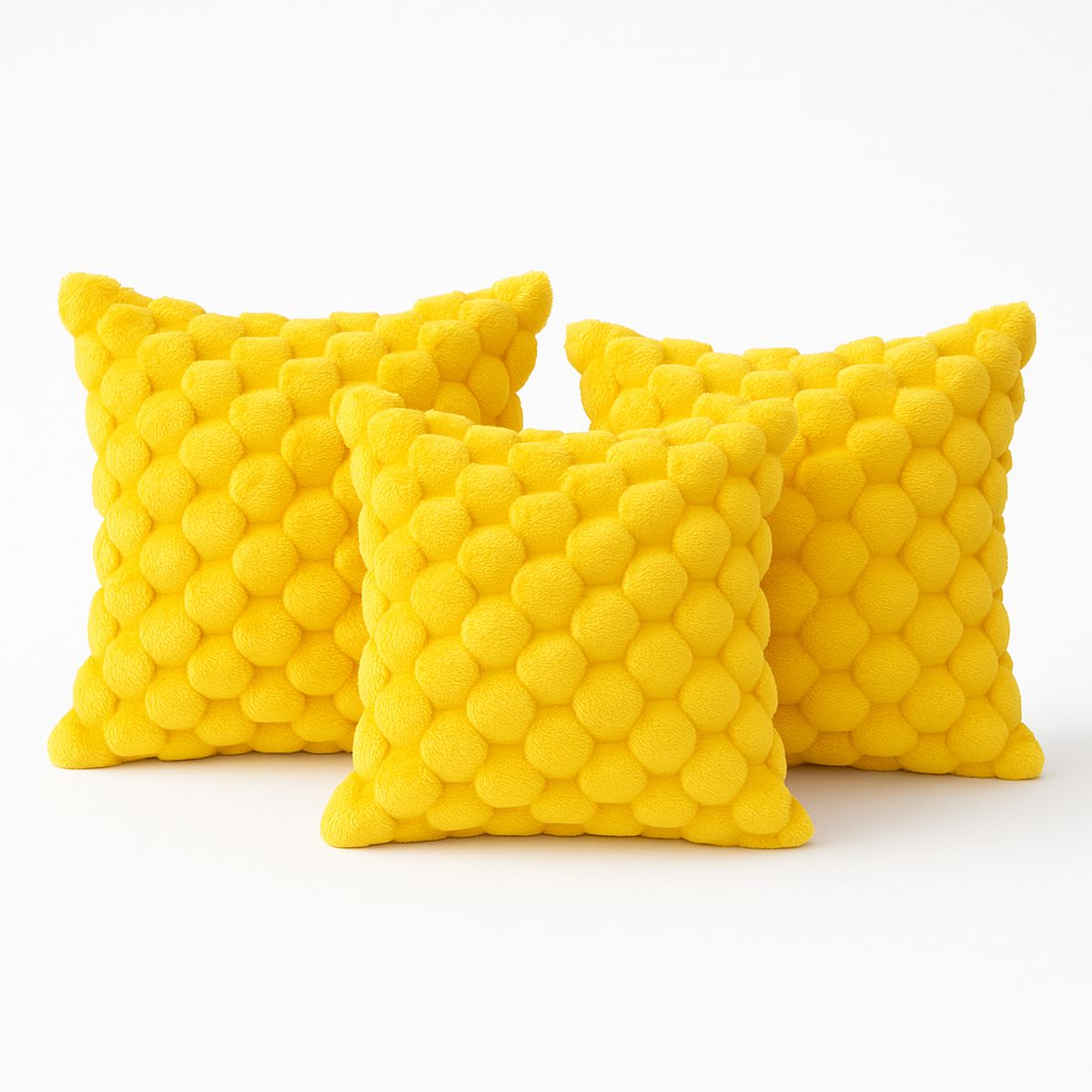 ARMONIA - Pack 3 fundas cojín amarillo burbuja 45x45 suave decoración 651