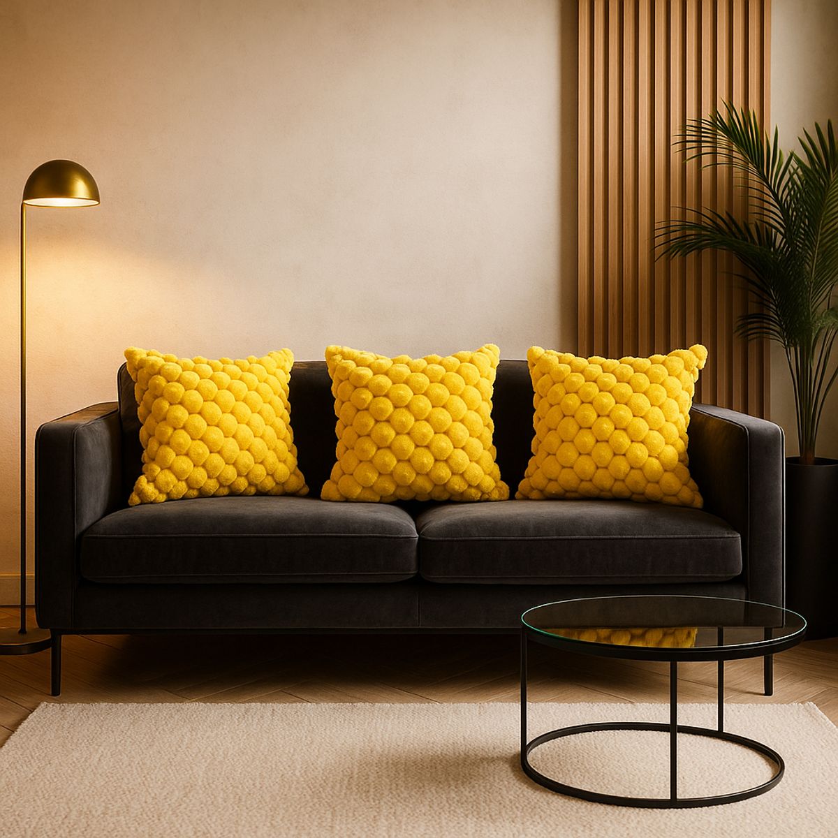 ARMONIA - Pack 3 fundas cojín burbuja amarillo 45x45 living CL 651