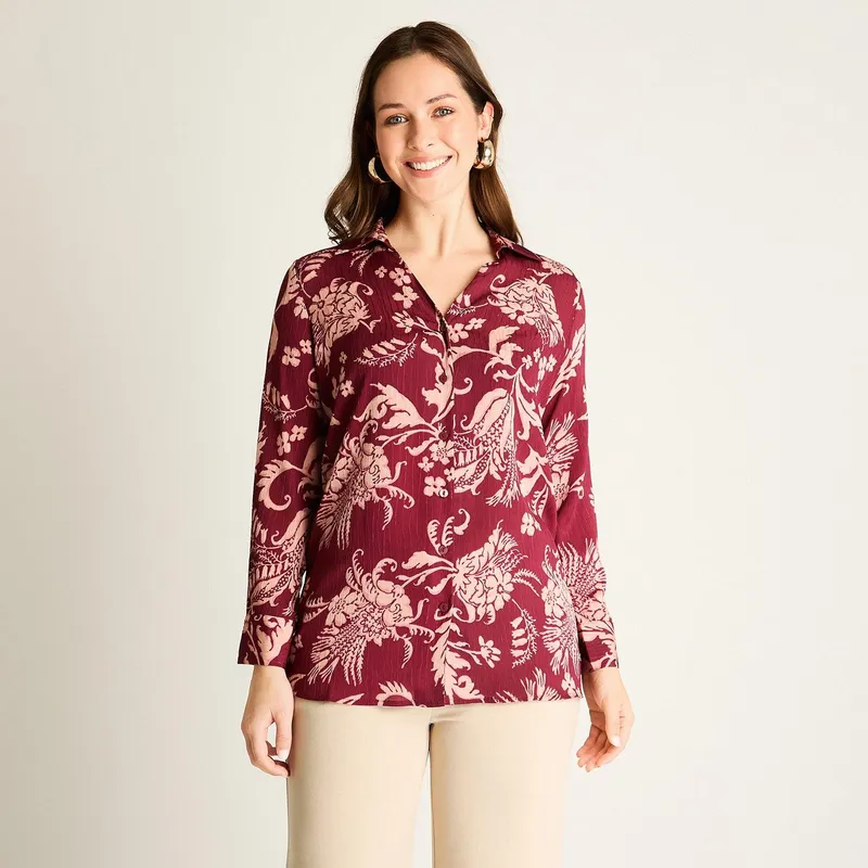 LORENZO DI PONTTI - Blusa Burdeo Estampada Manga Larga