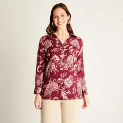 LORENZO DI PONTTI - Blusa Burdeo Estampada Manga Larga