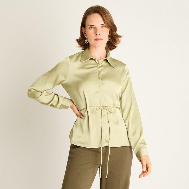 LORENZO DI PONTTI - Blusa Verde con Amarra en la Cintura